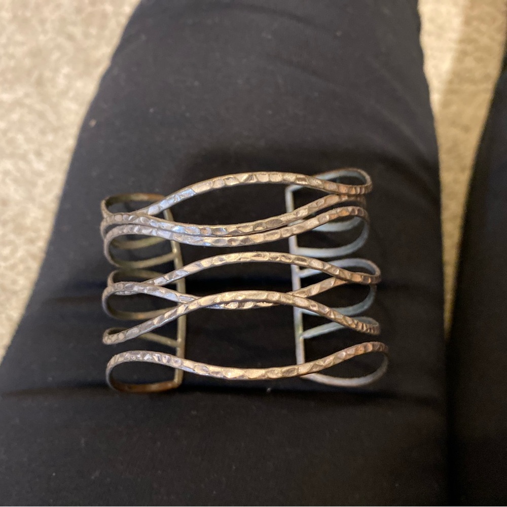 Textured Silver wave design Cuff Bracelet